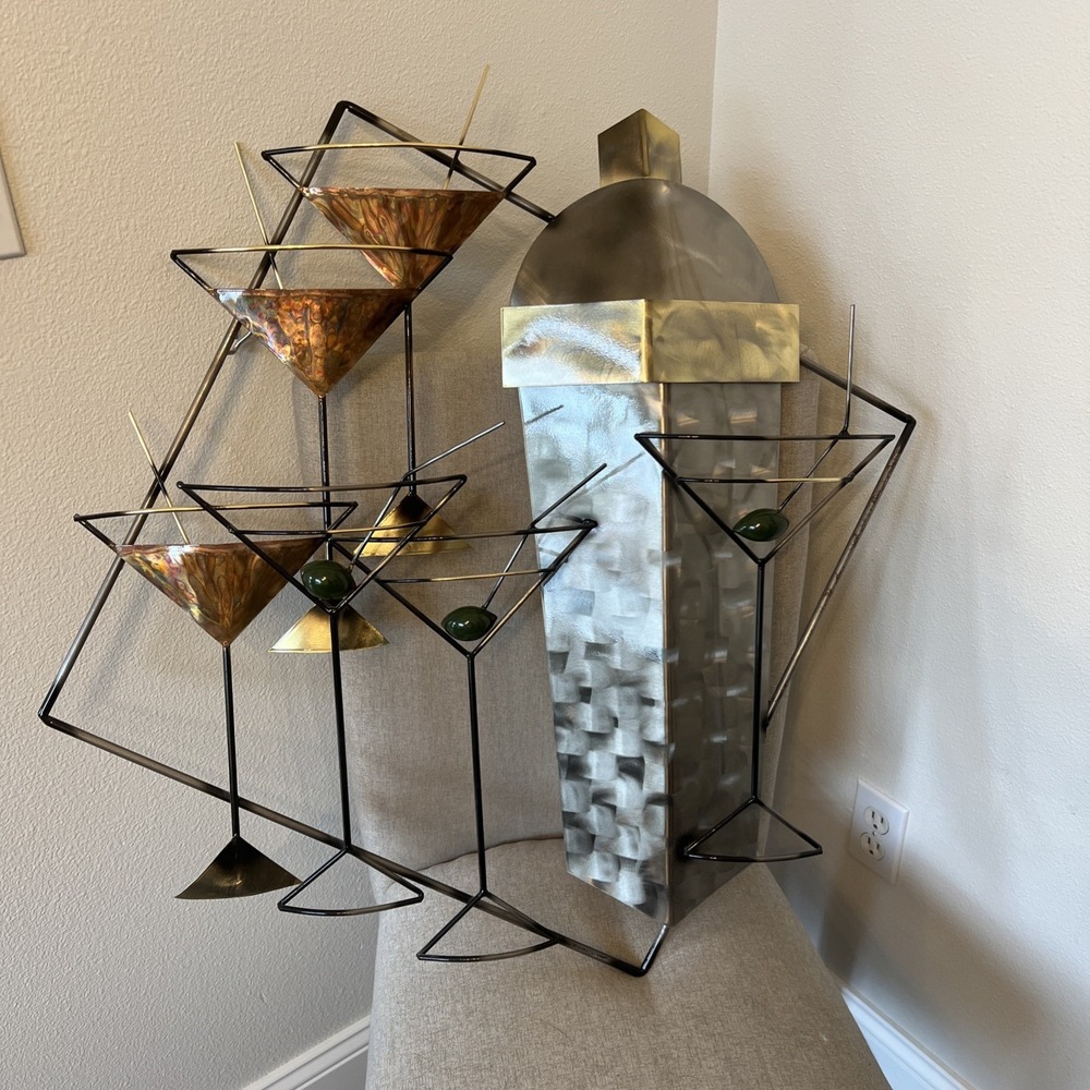 Vintage Curtis Jere 'Martinis and Manhattans' Wall Art Metal Sculpture 30x28 MCM